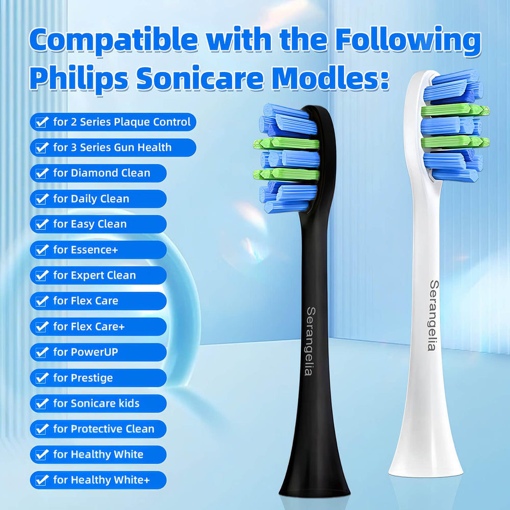 Close-up of 5 black replacement brush heads for Philips Sonicare