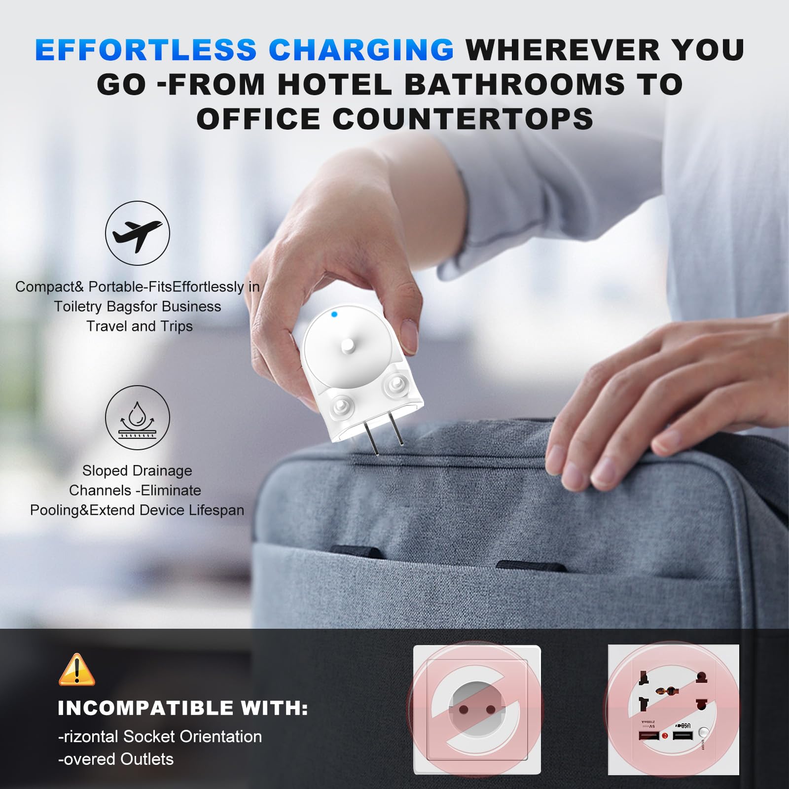 Side view of compact direct-plug charger base