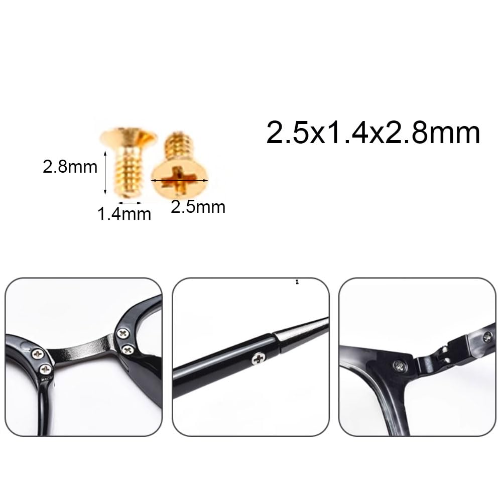 Decorative gold hinge screws for eyeglasses repair kit with screwdriver