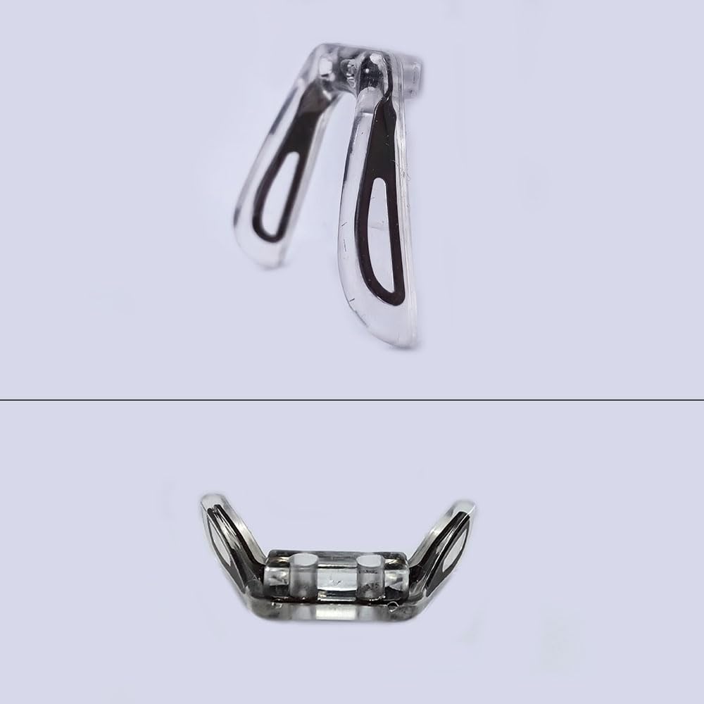 Replacement nose bridge pad being installed on glasses