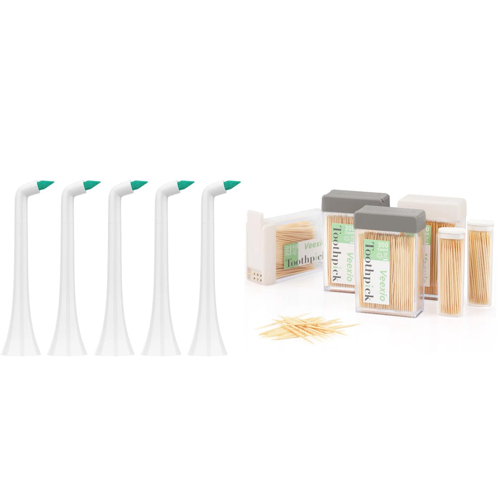 Replacement orthodontic toothbrush heads for Philips Sonicare, 5 pack in white.