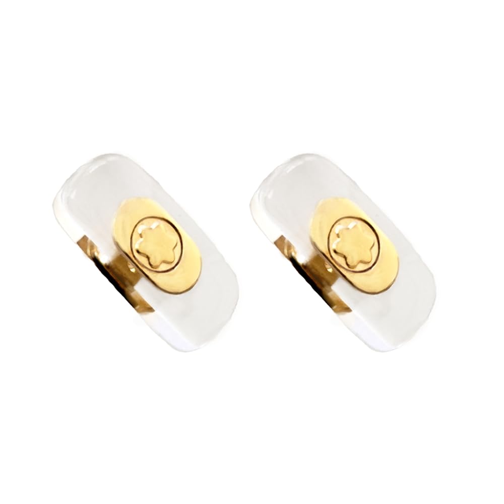 Close-up of MontBlanc screw-in nose pads in transparent color with gold logo
