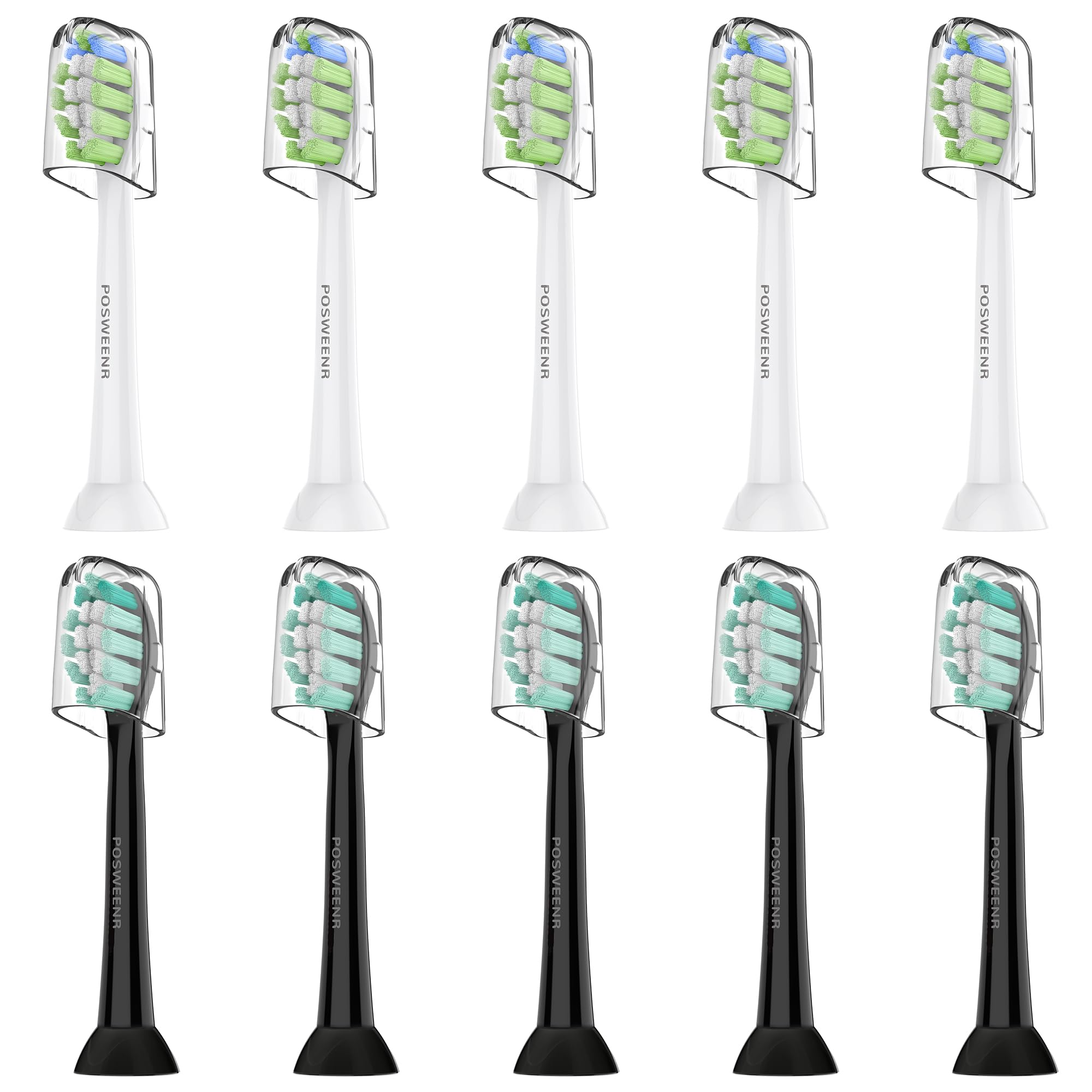 Posweenr Sonicare replacement heads—10-pack in black and white