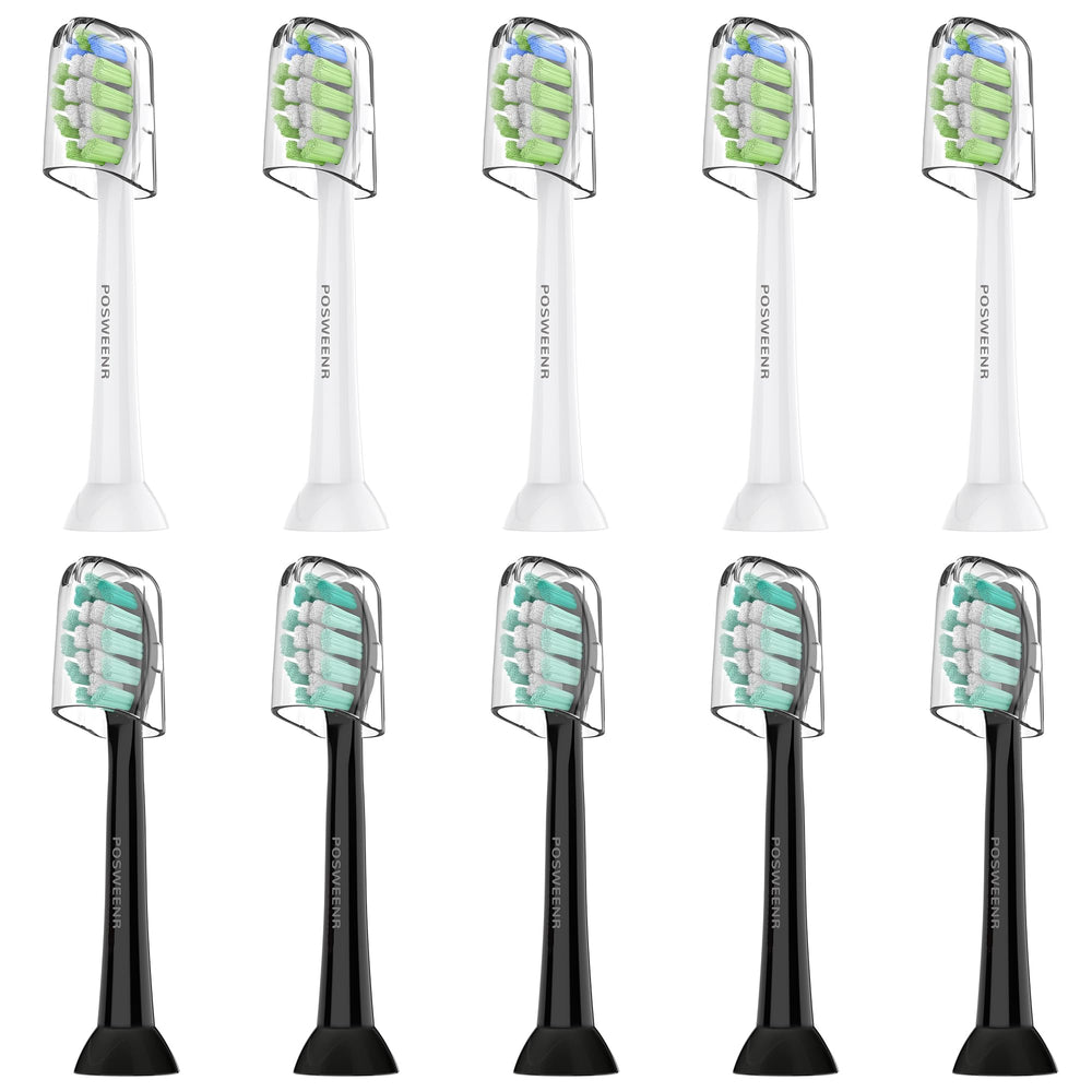 Posweenr Sonicare replacement heads—10-pack in black and white