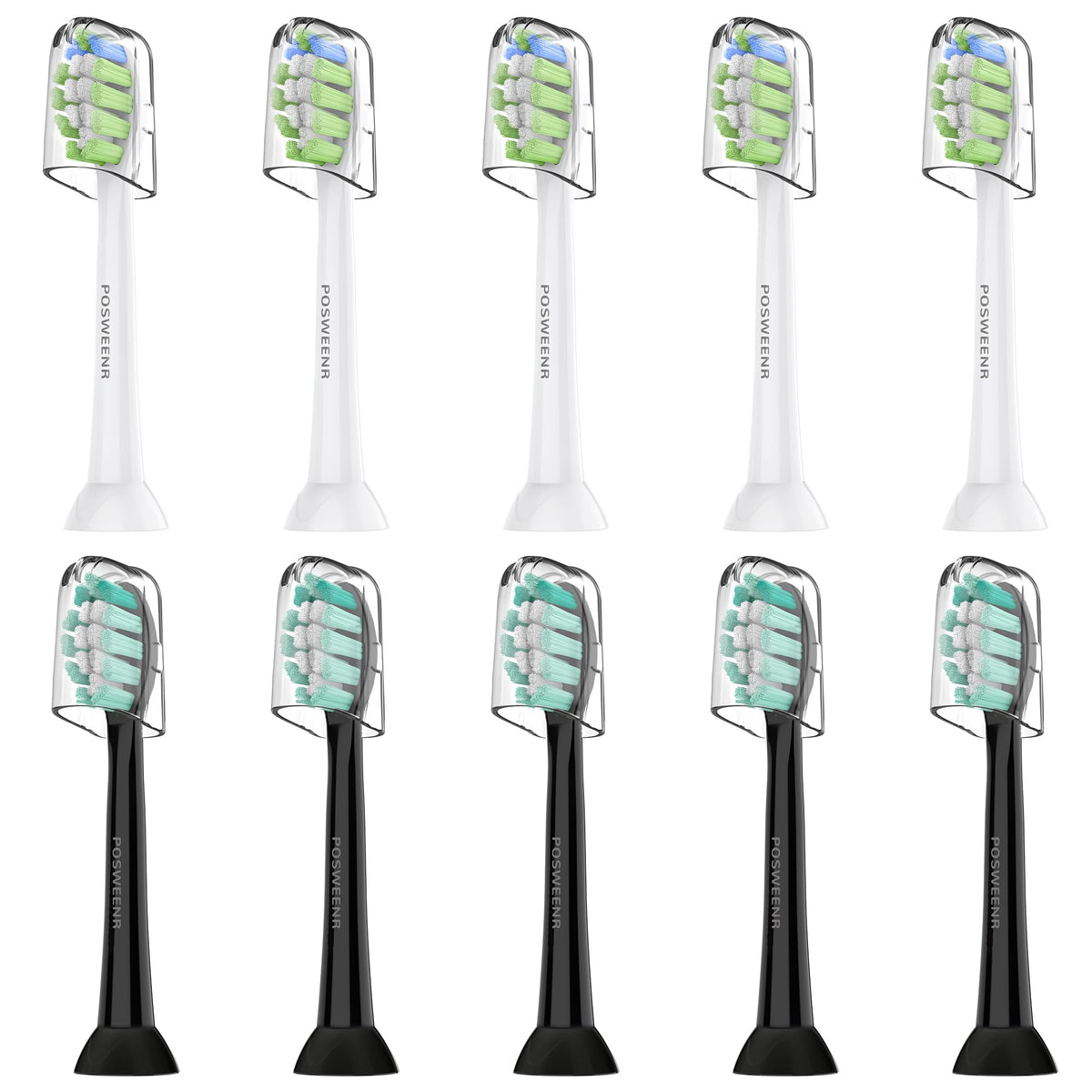 Posweenr Sonicare replacement heads—10-pack in black and white