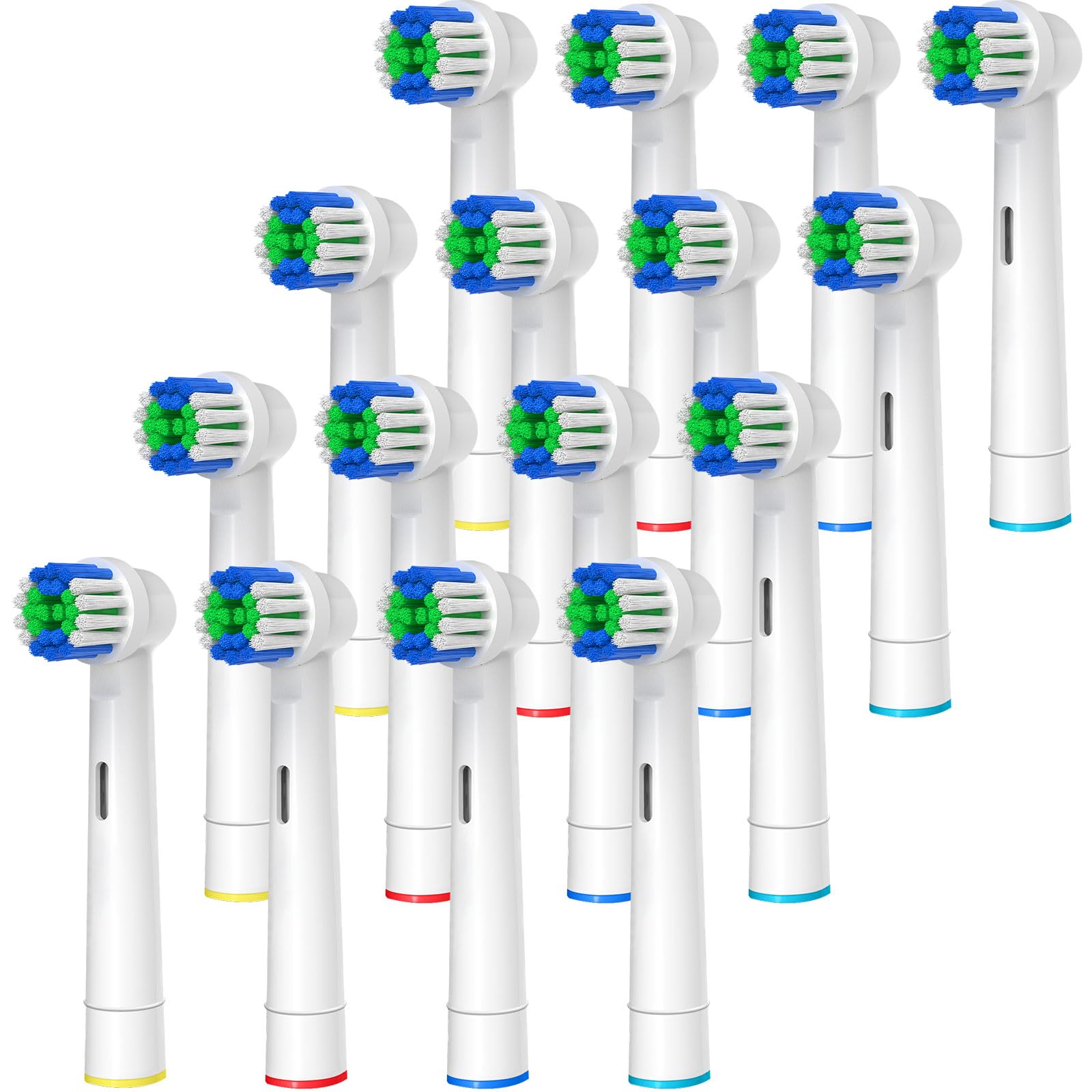 16-pack replacement toothbrush heads with four color rings for family sharing