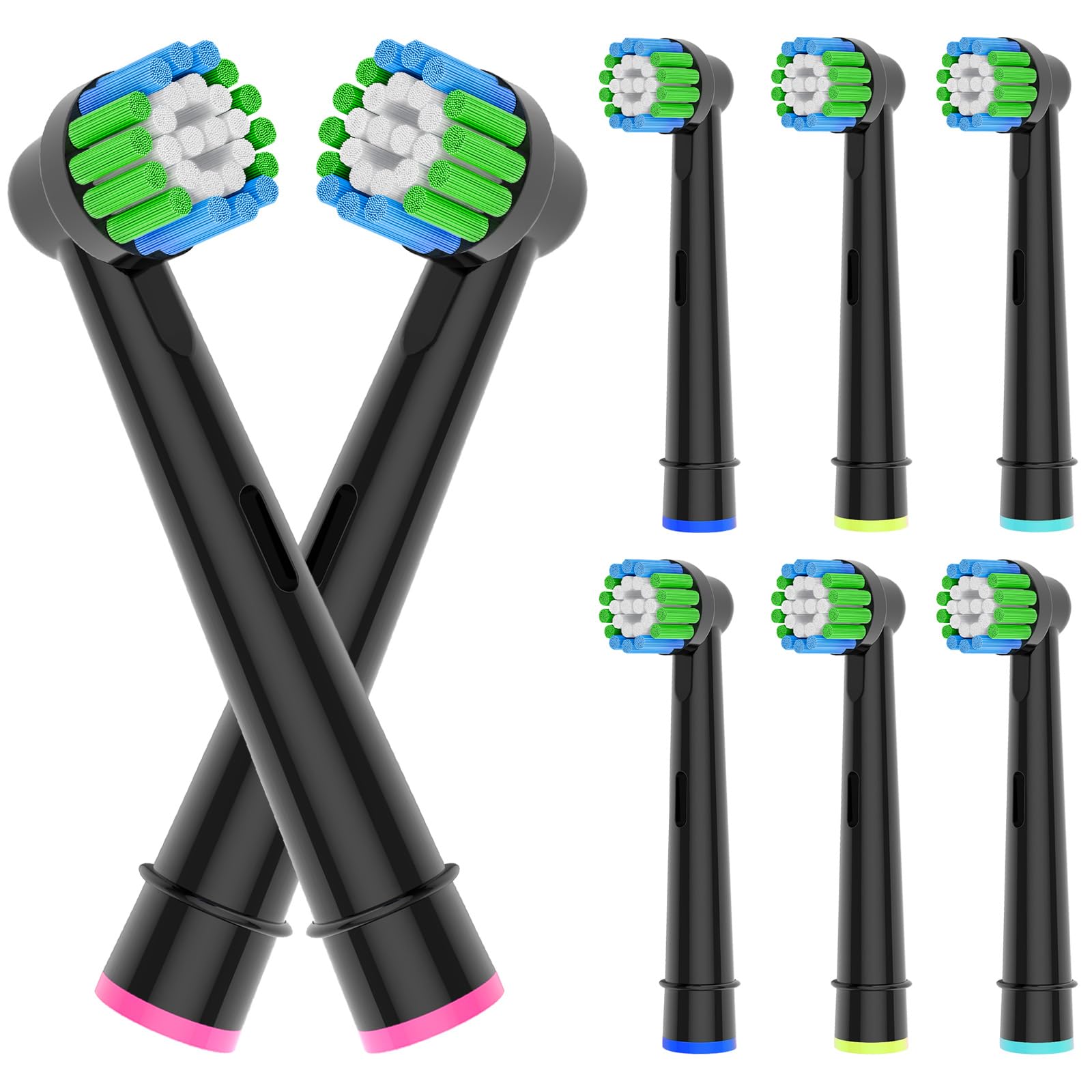Replacement Oral-B brush heads, black 8-pack, compatible with Pro100/1000/1500/4000/5000/7000/8000/9600