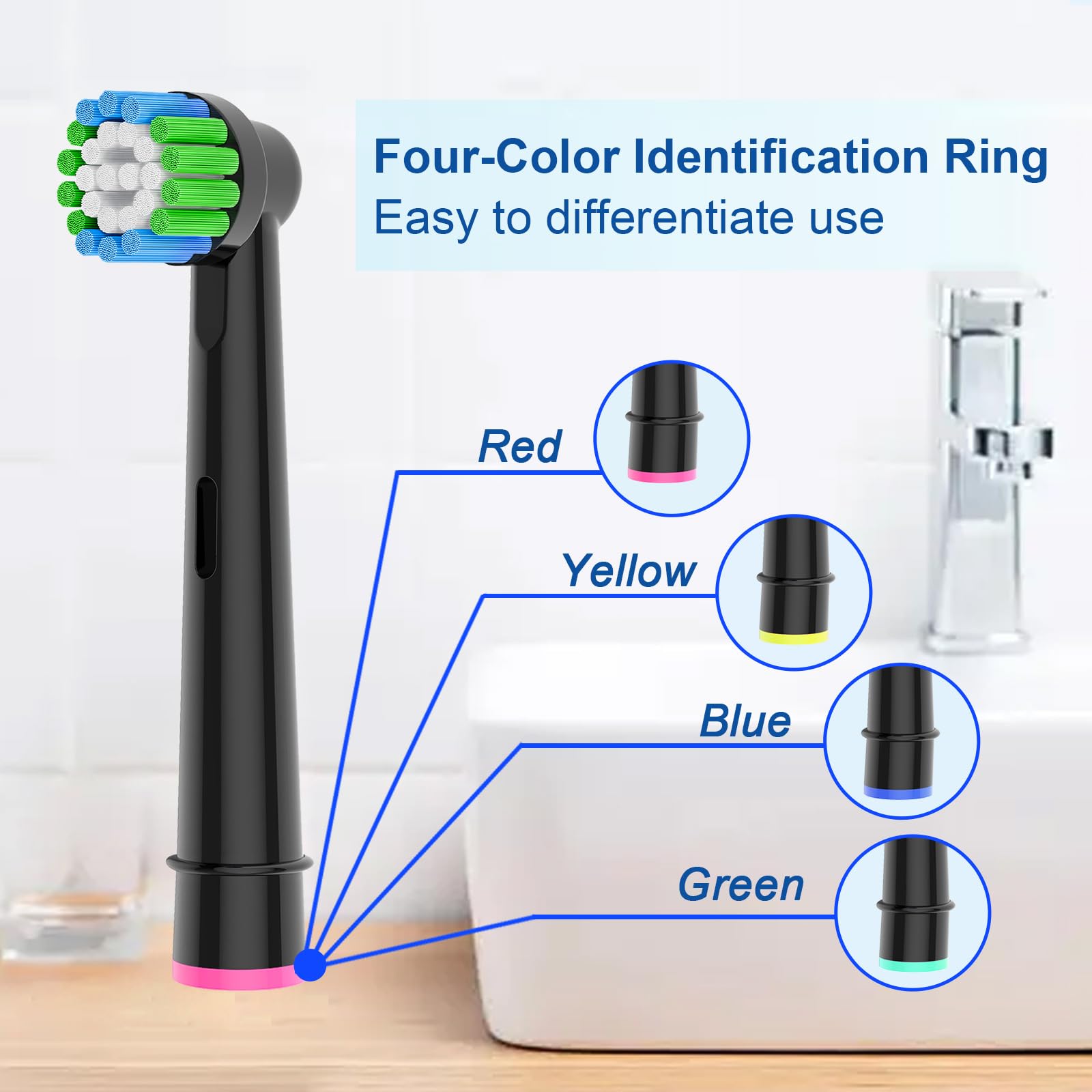 Durable bristles and rounded ends on Oral-B replacement heads