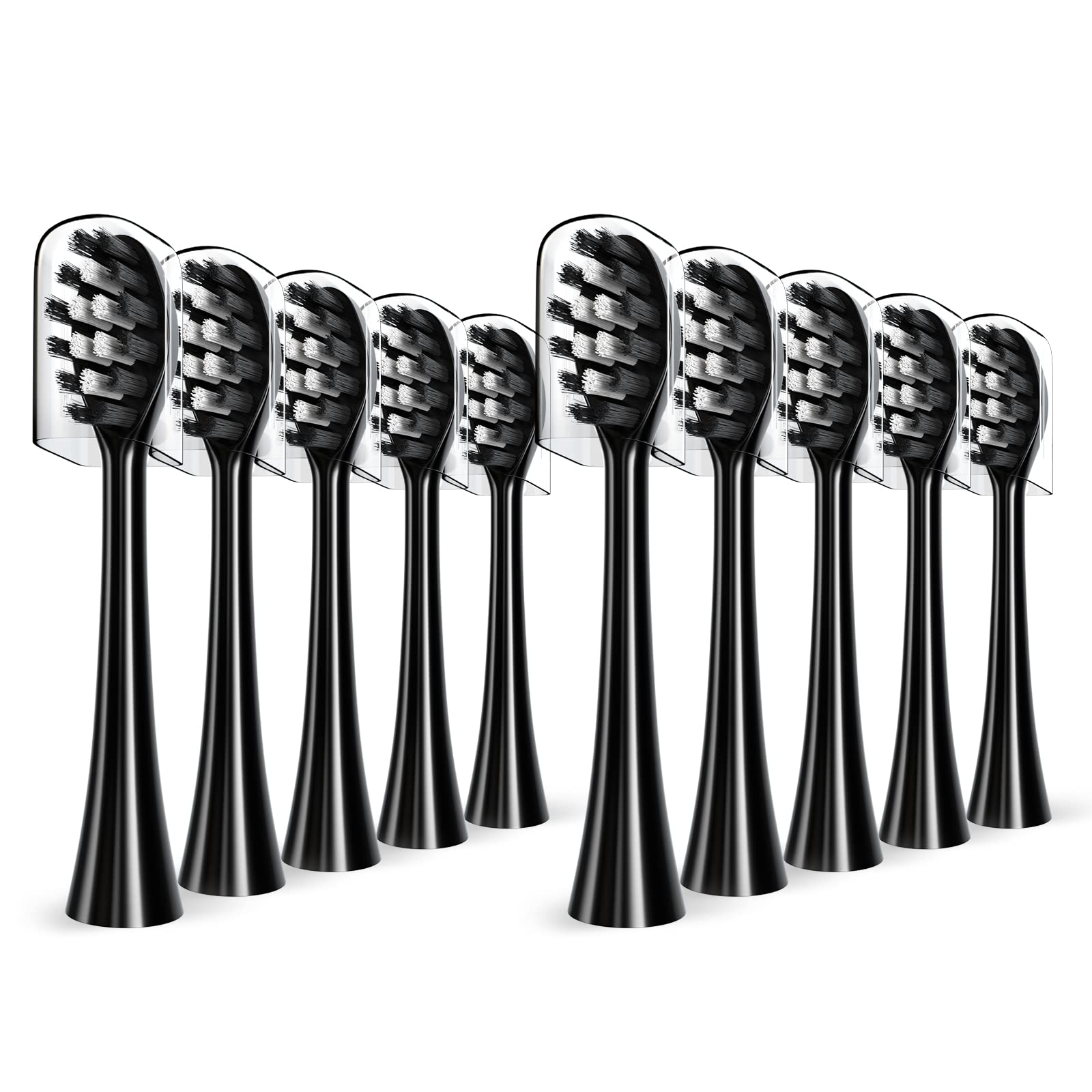 Gleem compatible replacement toothbrush head with W-shaped nylon bristles, black, 10-pack — front view