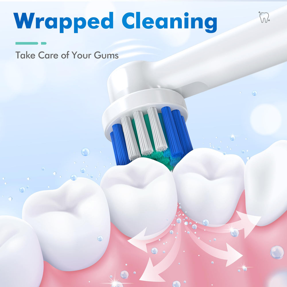 Demonstration of replacement heads in use with Oral-B handle