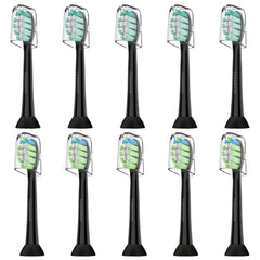 10-pack replacement Philips Sonicare toothbrush heads in black with caps