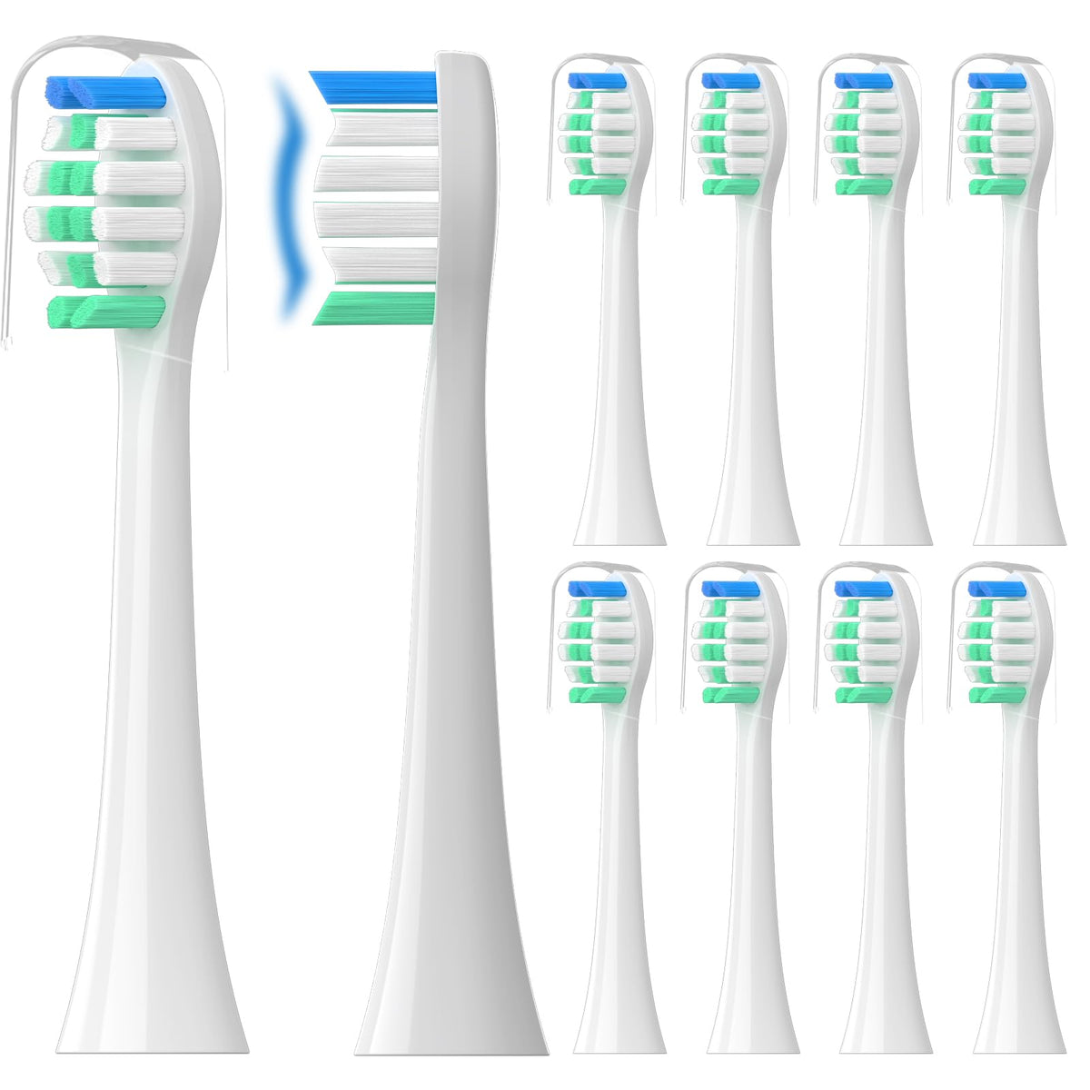 10 pack soft replacement toothbrush heads compatible with Philips Sonicare snap-on system
