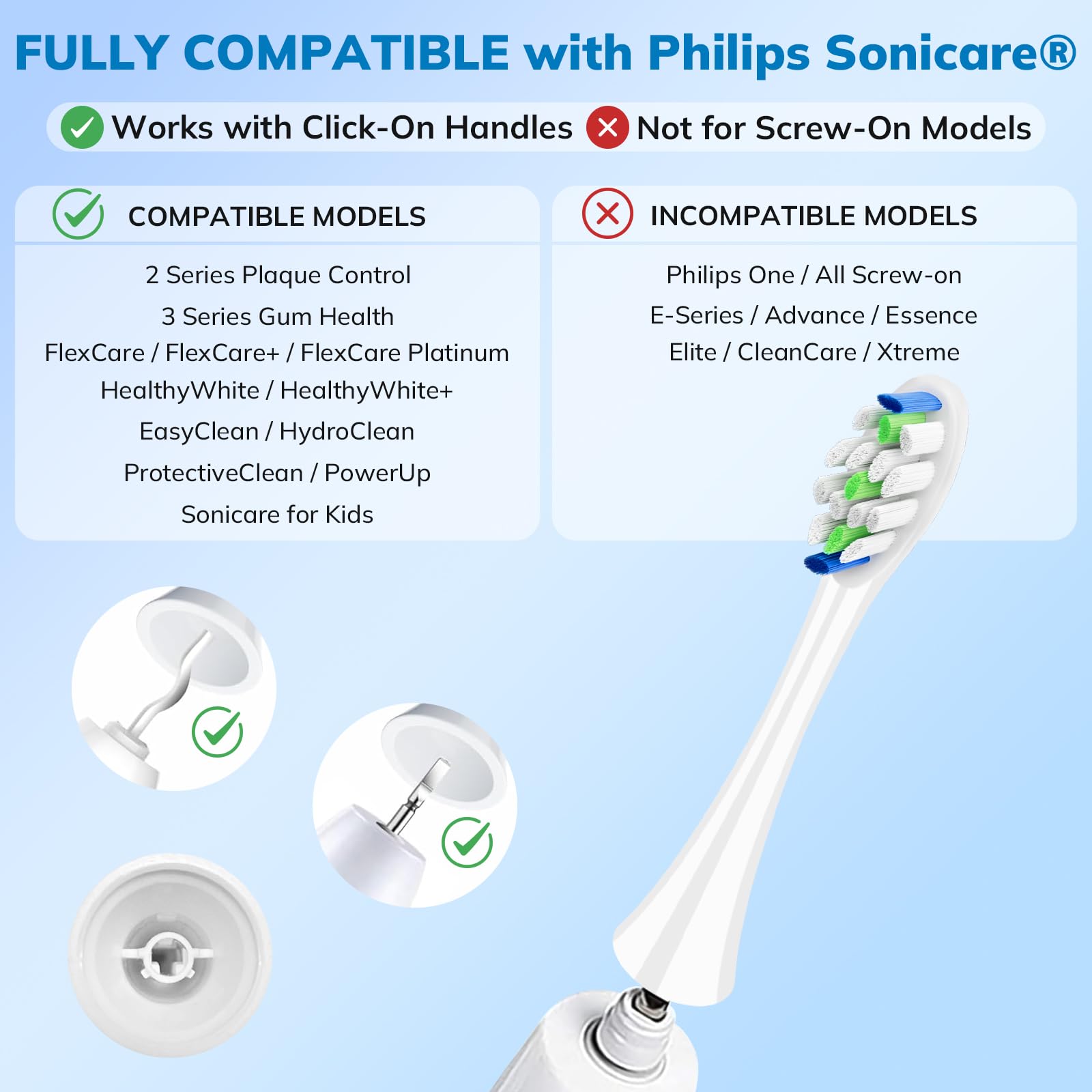 SNAP-ON compatible replacement heads for Philips Sonicare