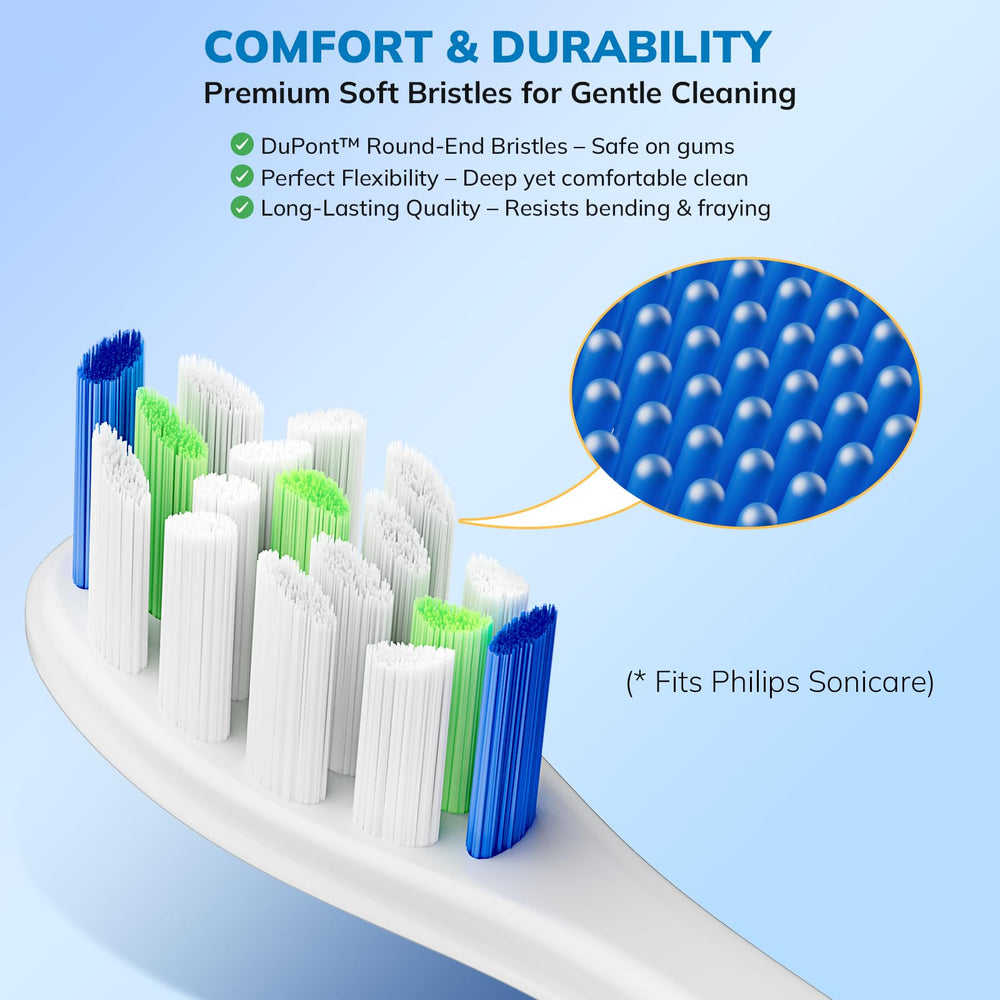 White replacement toothbrush heads for Sonicare with easy installation