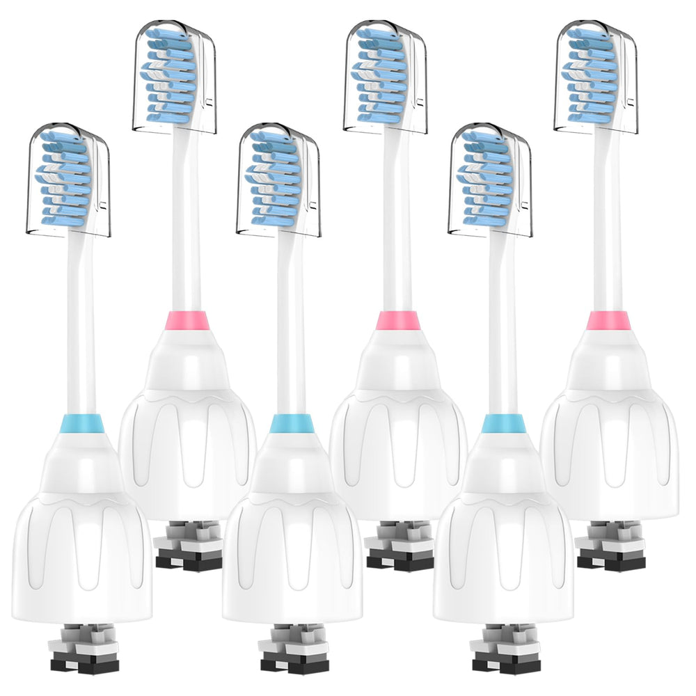 Six pack of replacement heads compatible with Philips Sonicare E-Series Essence Advance CleanCare Elite and Xtreme screw on handles
