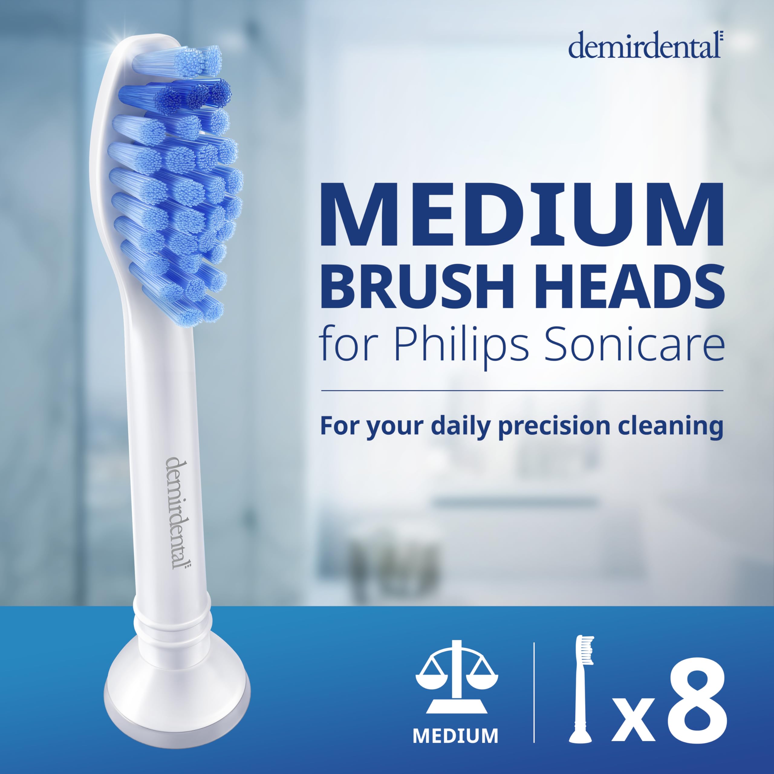 Eight-pack white Philips Sonicare replacement heads – angled product shot