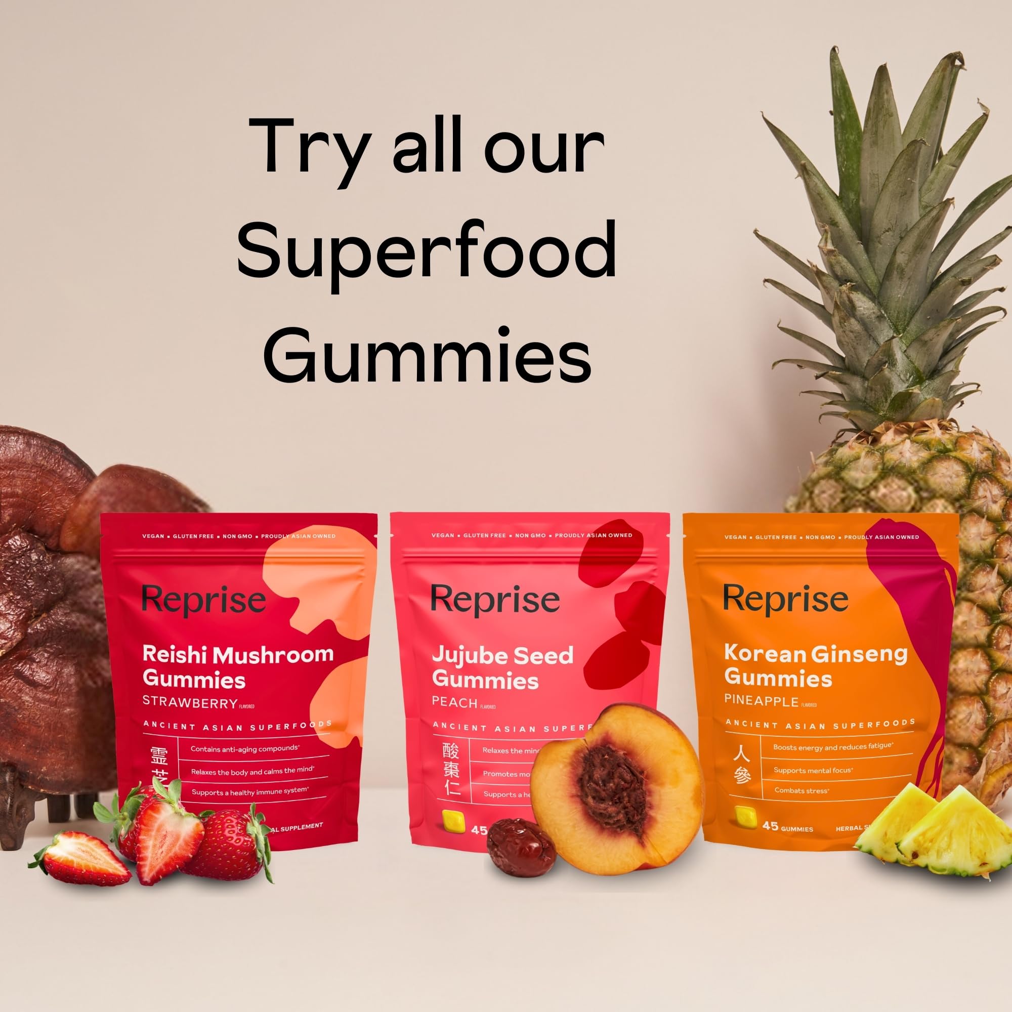 Nutrition facts label and natural sugar note for Reprise Goji Berry Gummies