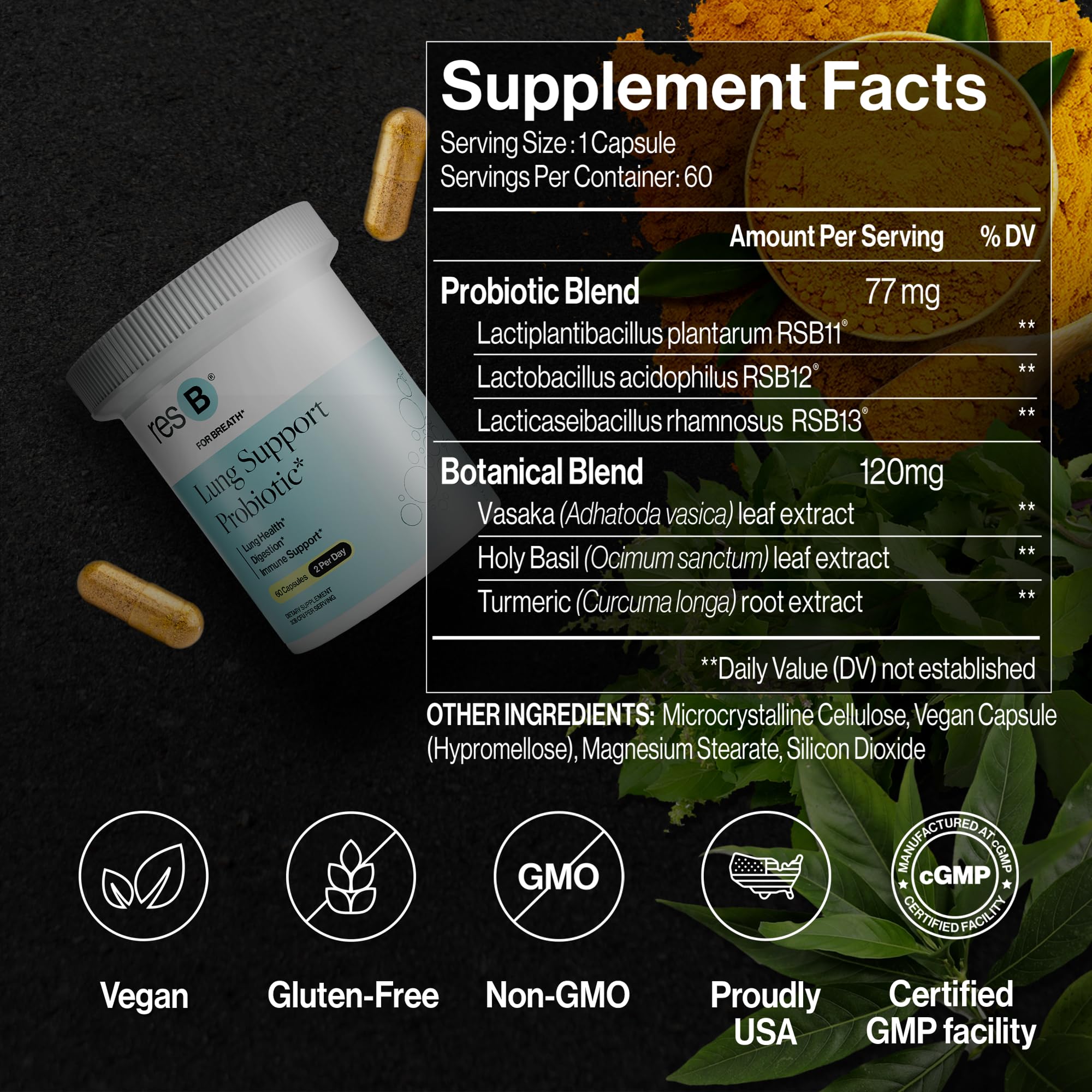Turmeric root and holy basil used in resB formula