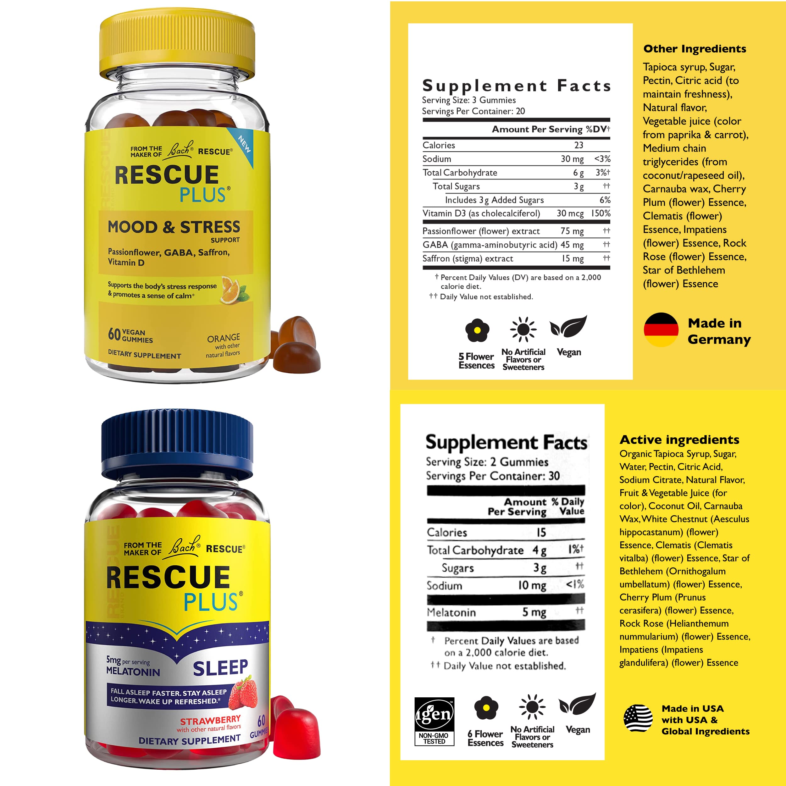 Front packaging showing RESCUE Bach Plus Gummies 2-pack