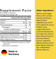Product label highlighting saffron, passionflower, GABA, and Vitamin D