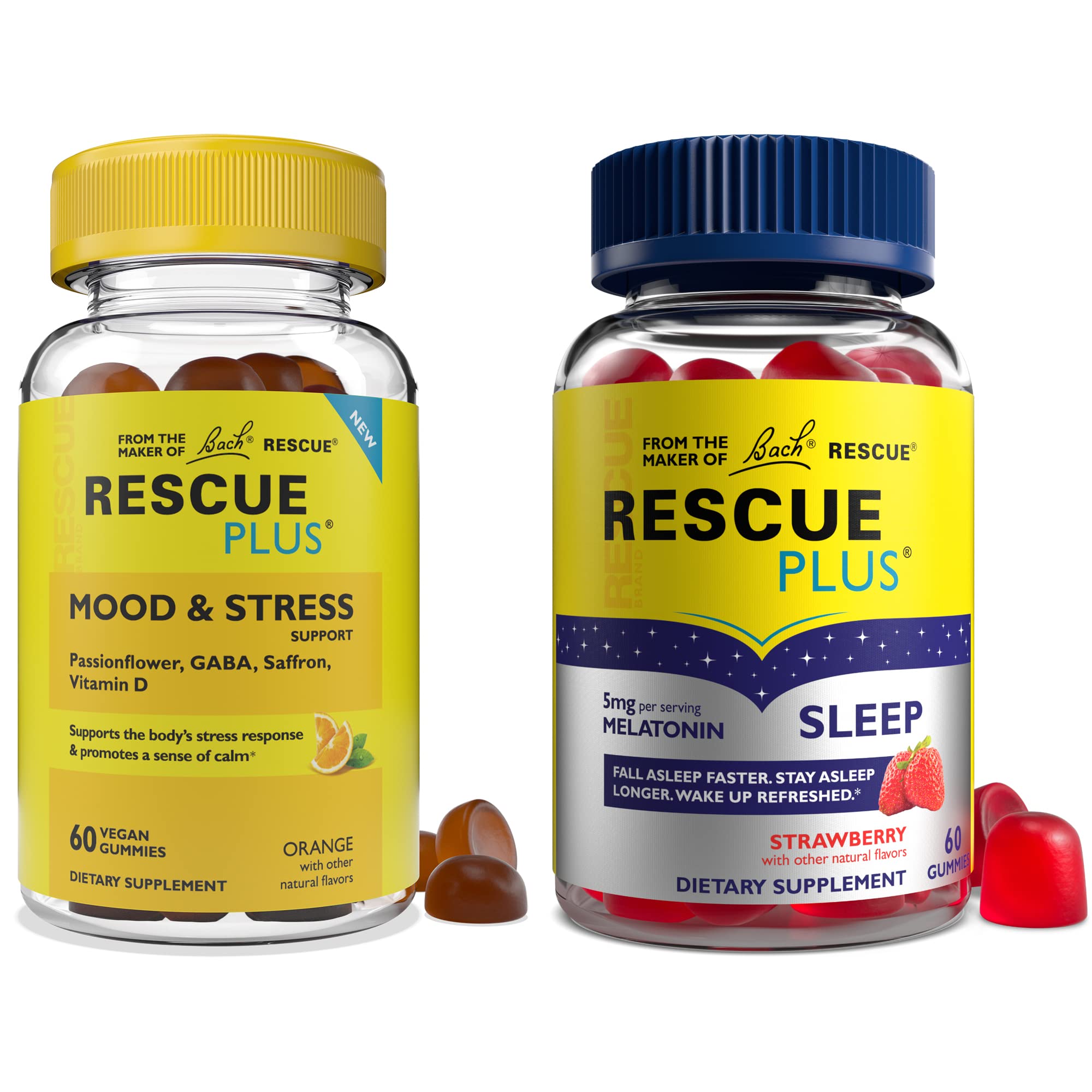Close-up of RESCUE Bach Plus Sleep Gummies with 5 mg melatonin