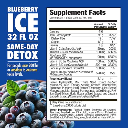 Rescue Detox ICE Blueberry bottle pour shows convenient serving for quick cleanse moment.
