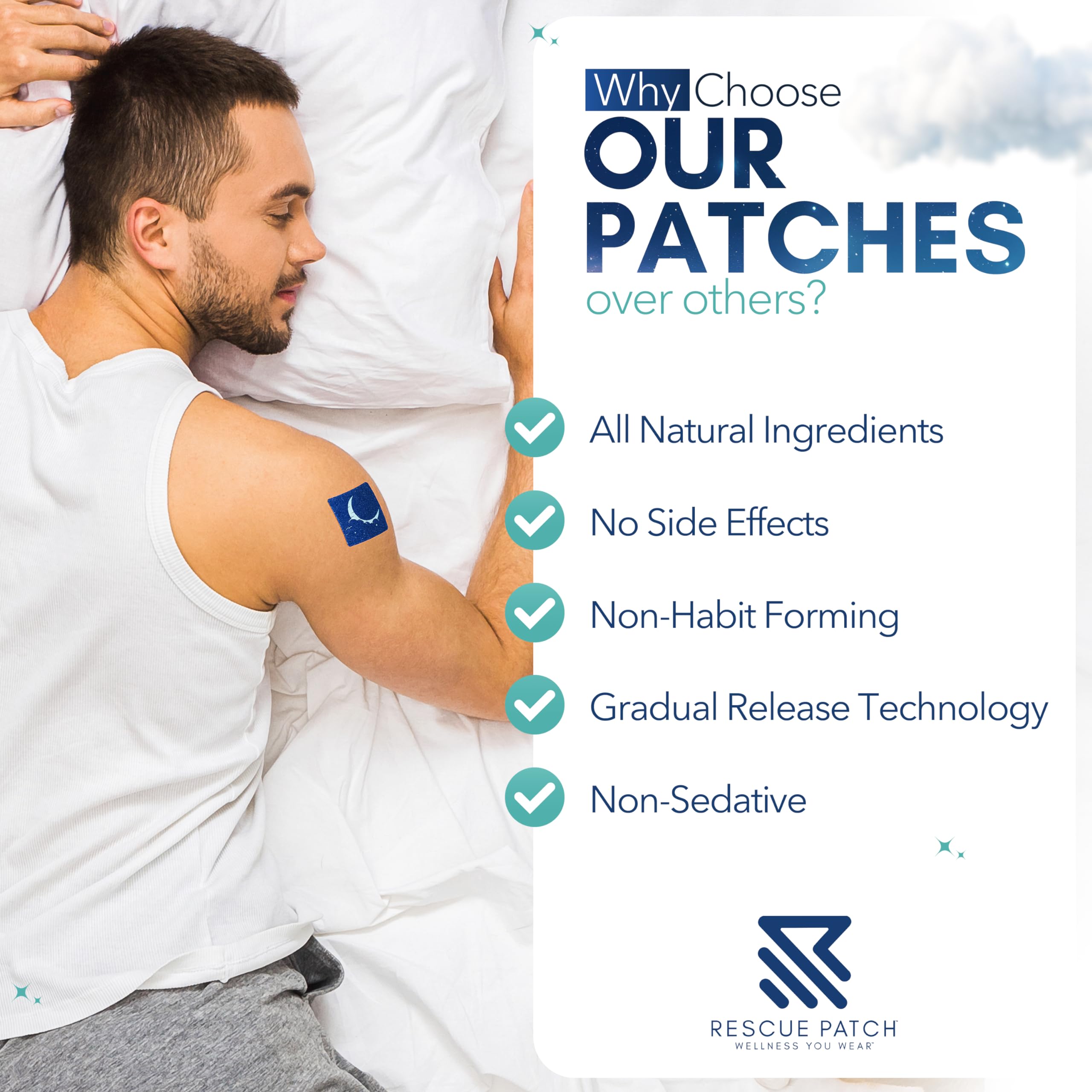 Relaxation-focused, melatonin-free sleep patch in bottle