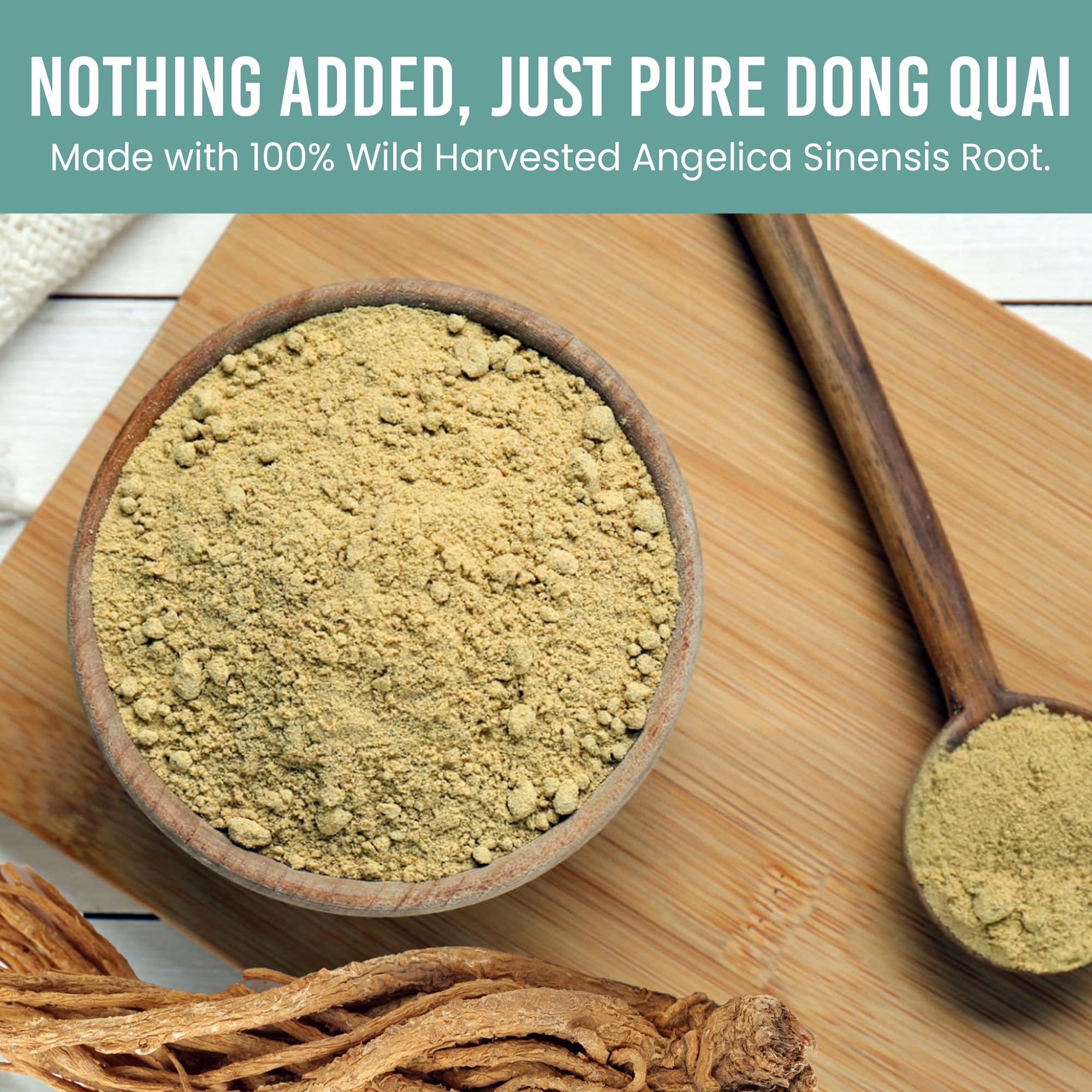 Resealable bag of dong quai root powder