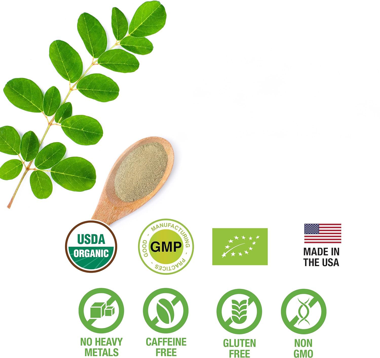 Resealable 8 oz bag of moringa leaf powder