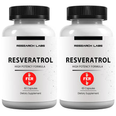 Research Labs Resveratrol bottle showing 1200mg per 2 capsules
