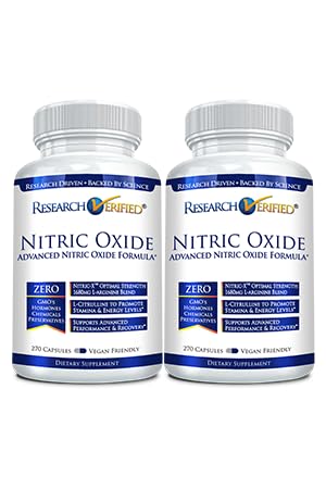 Research Verified Nitric Oxide bottle on white background
