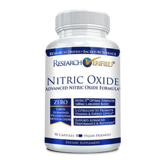 Research Verified Nitric Oxide bottle on white background