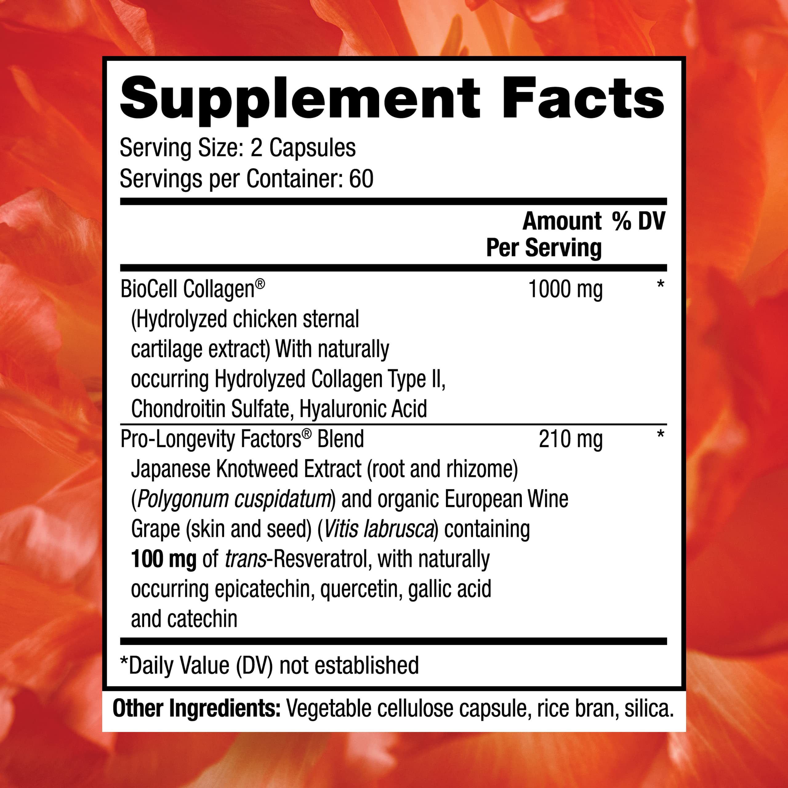 Bottle back label of Reserveage Beauty Collagen Booster