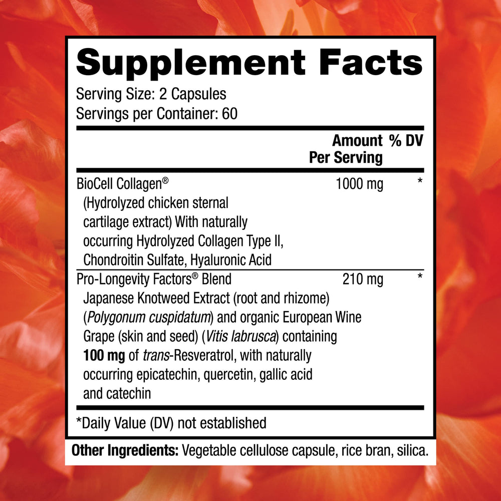 Bottle back label of Reserveage Beauty Collagen Booster