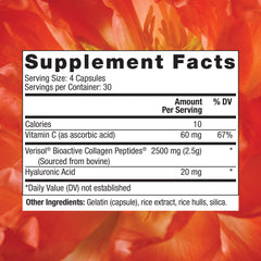 Close-up of collagen capsules highlighting vegan and organic ingredients