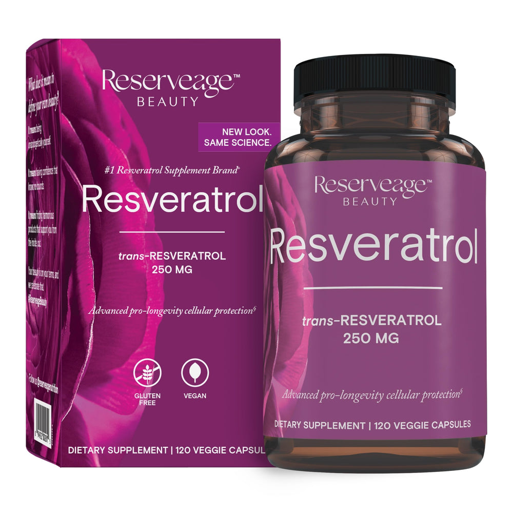 Front view of Reserveage Beauty Resveratrol 250 mg bottle