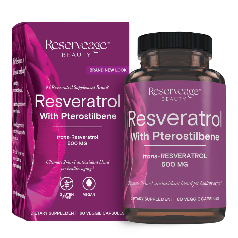 Bottle of Reserveage Beauty Resveratrol 500 mg with Pterostilbene, 60 capsules