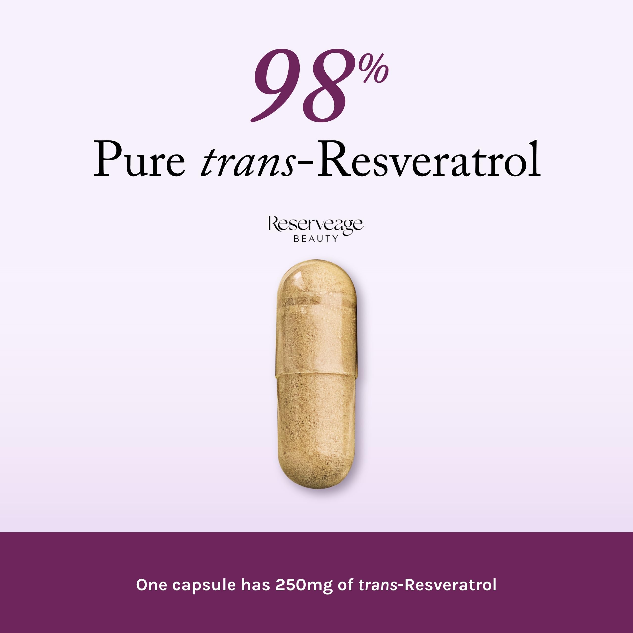 Reserveage Beauty Resveratrol label closeup emphasizes vegan, additive-free formulation.