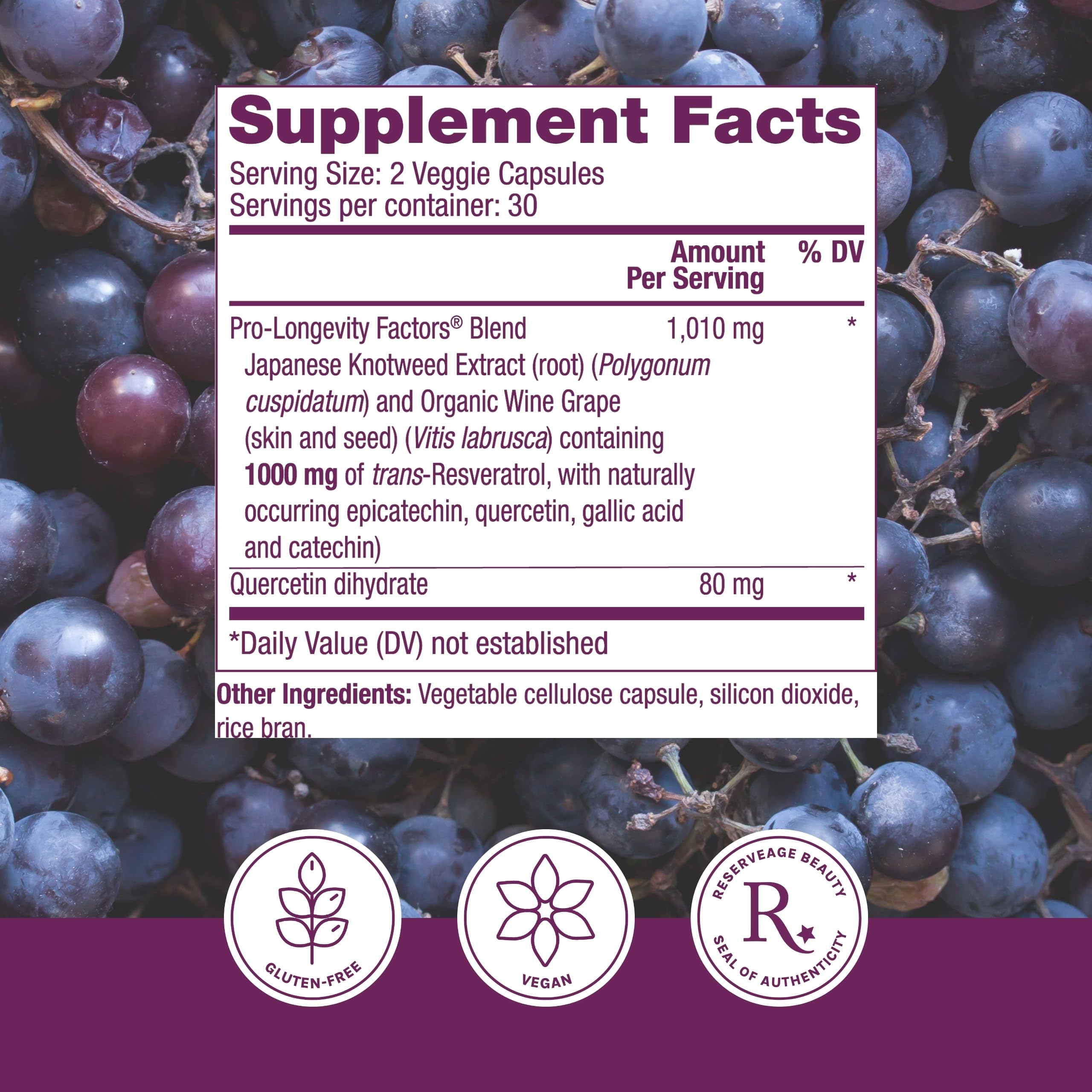 Packaging for Reserveage Beauty Resveratrol 1000 mg