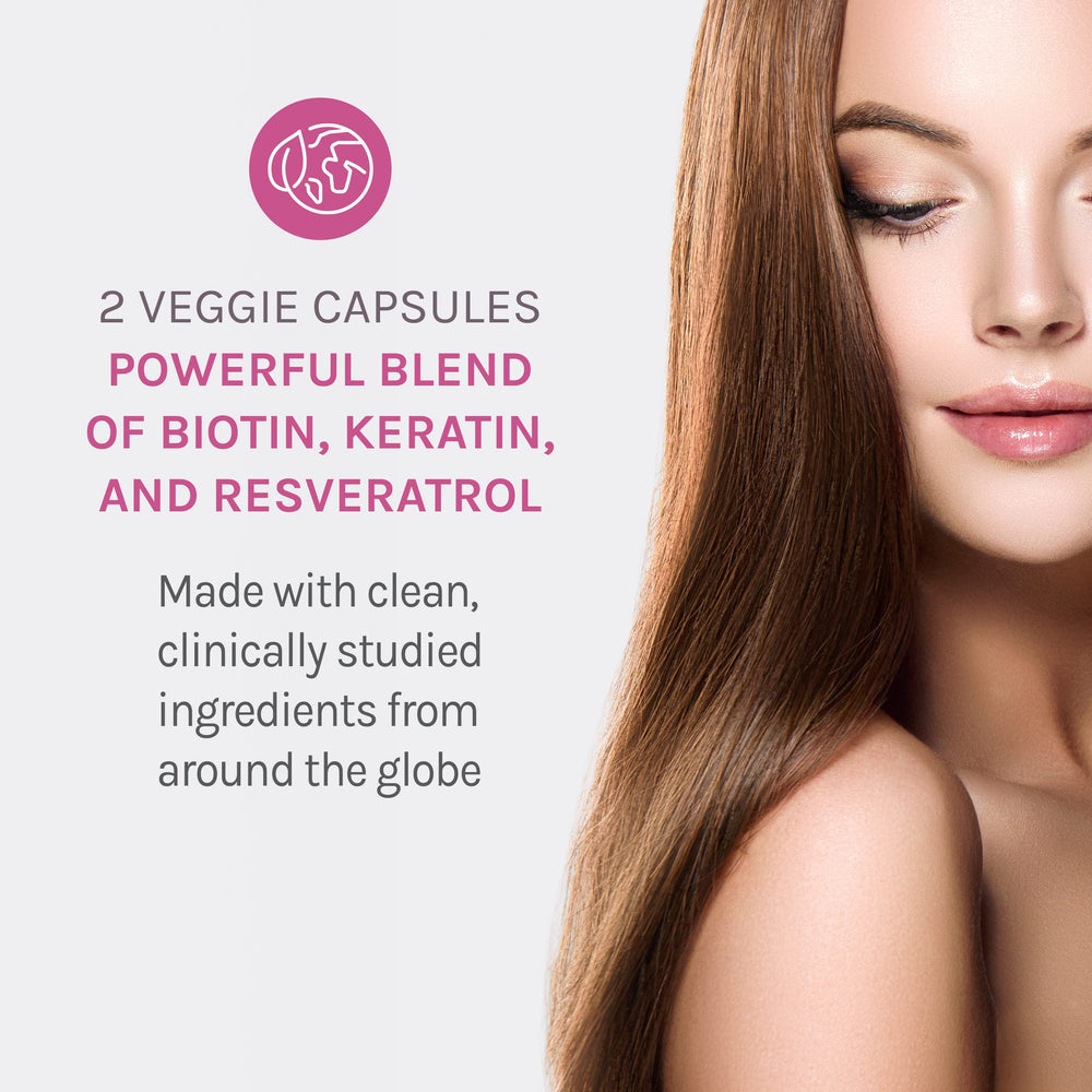 Open bottle of Reserveage Keratin Hair Booster with capsules