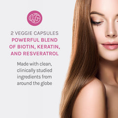 Open bottle of Reserveage Keratin Hair Booster with capsules