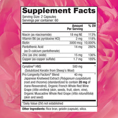 Label of Reserveage Keratin Hair Booster showing Biotin and Resveratrol