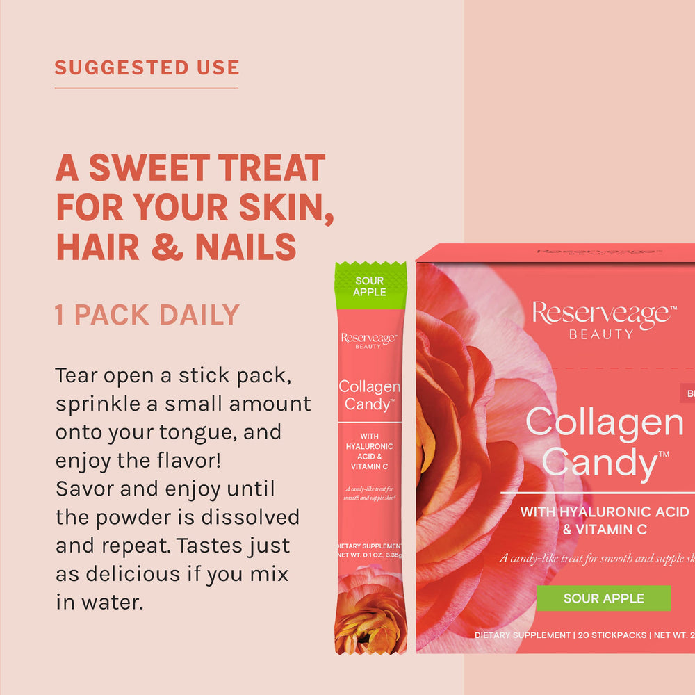 Reserveage Nutrition ingredient label showing collagen peptides and vitamin C benefits