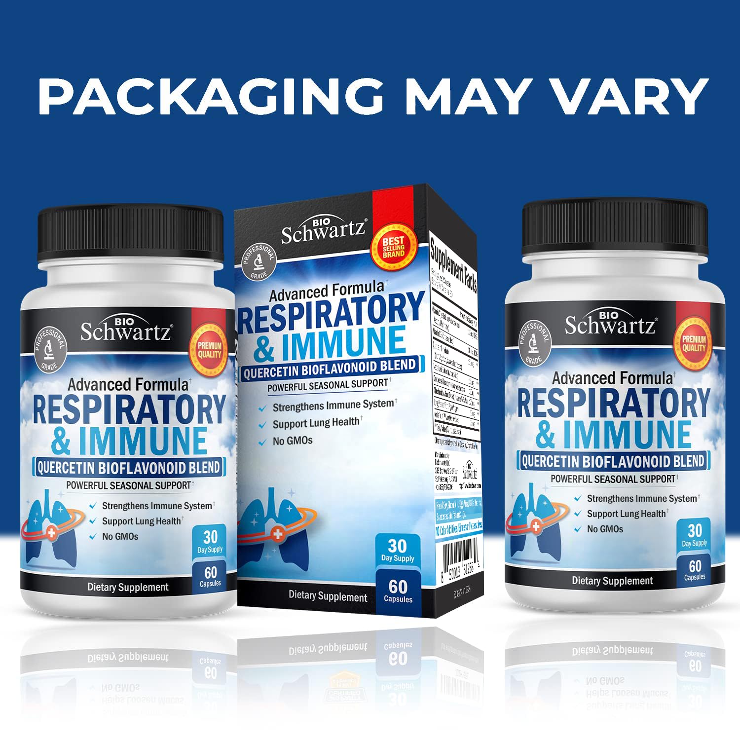 Close-up of product label highlighting allergen-free and GMO-free ingredients