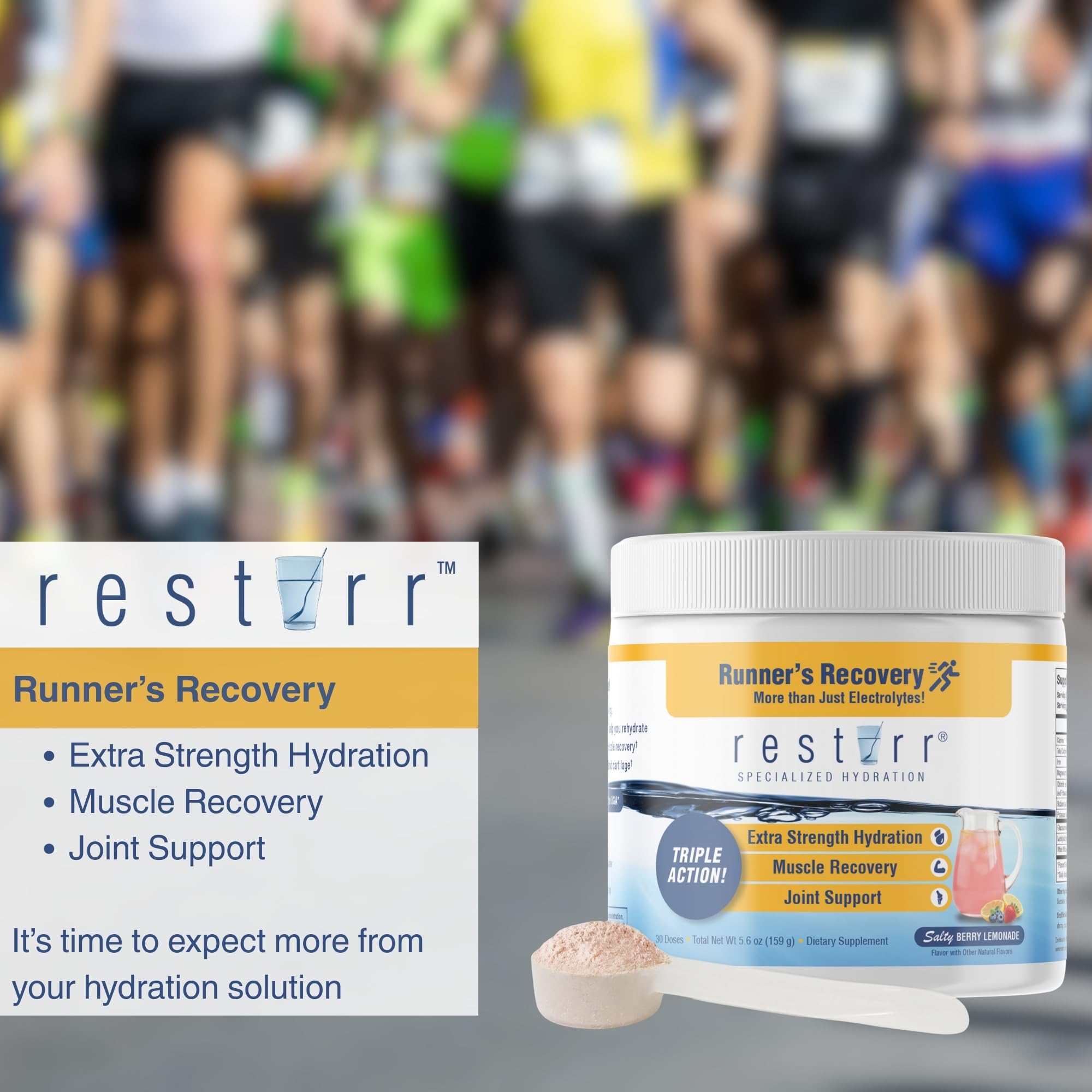 restirr Runner’s Recovery measuring scoop for precise dosing