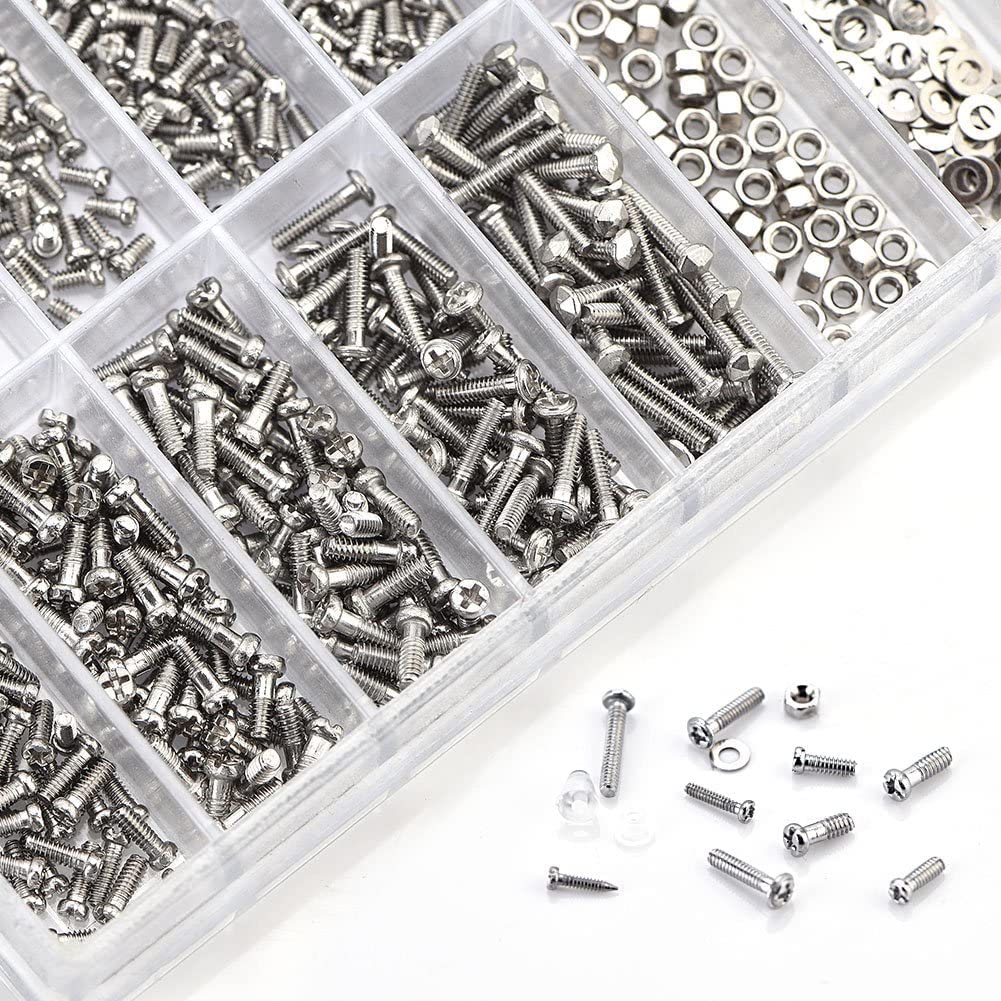 Screw tips and small hardware pieces arranged for display