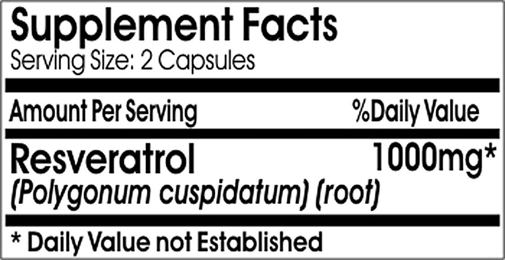 Resveratrol 1000mg bottle label showing ingredients