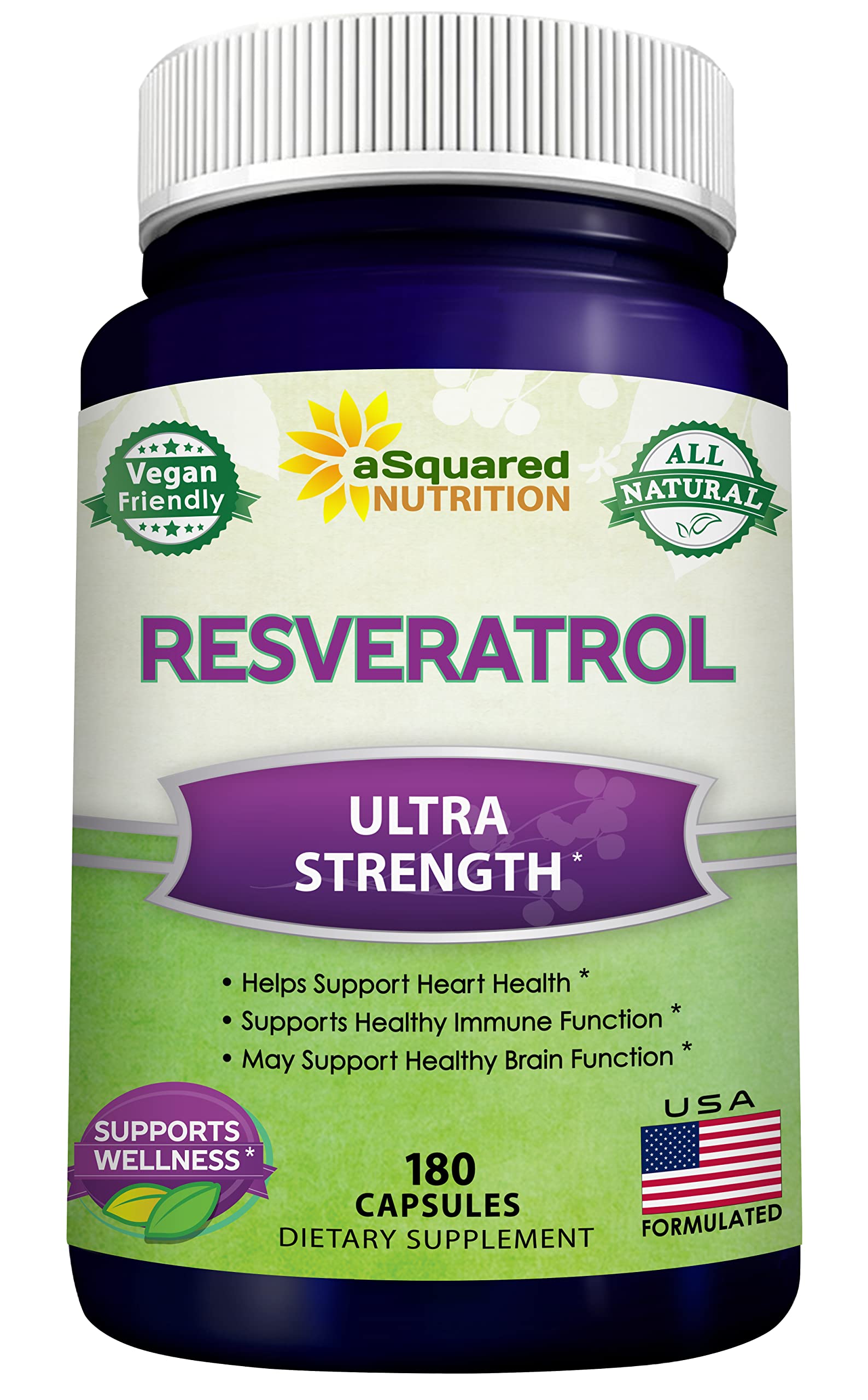 Bottle of resveratrol 1000mg with 180 capsules