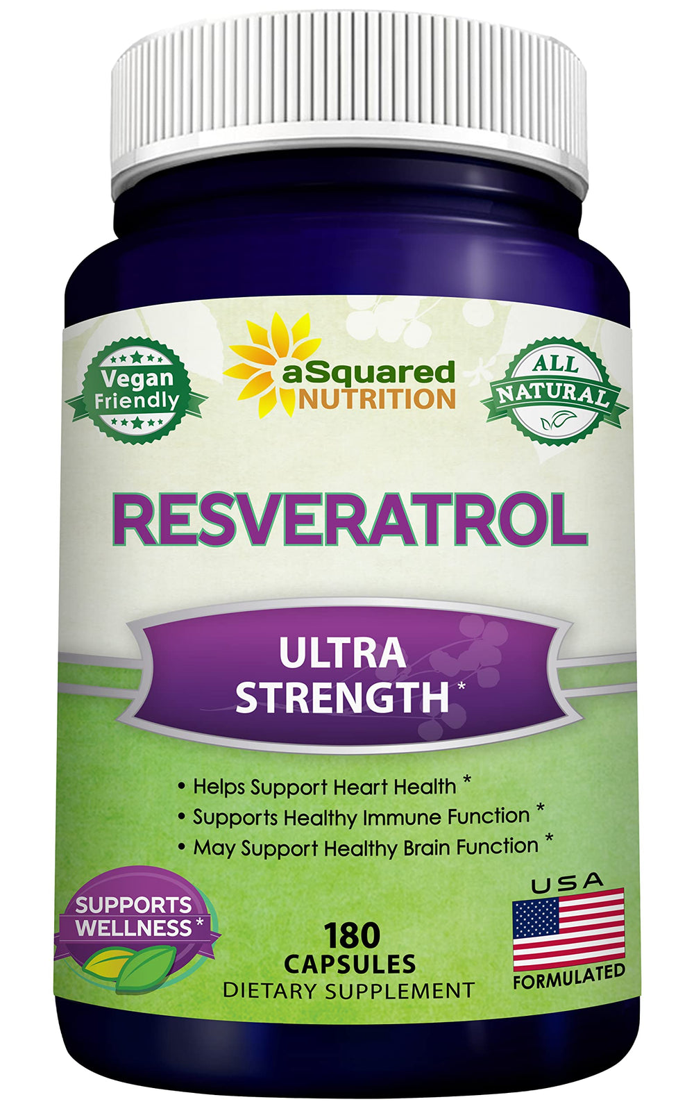 Bottle of resveratrol 1000mg with 180 capsules