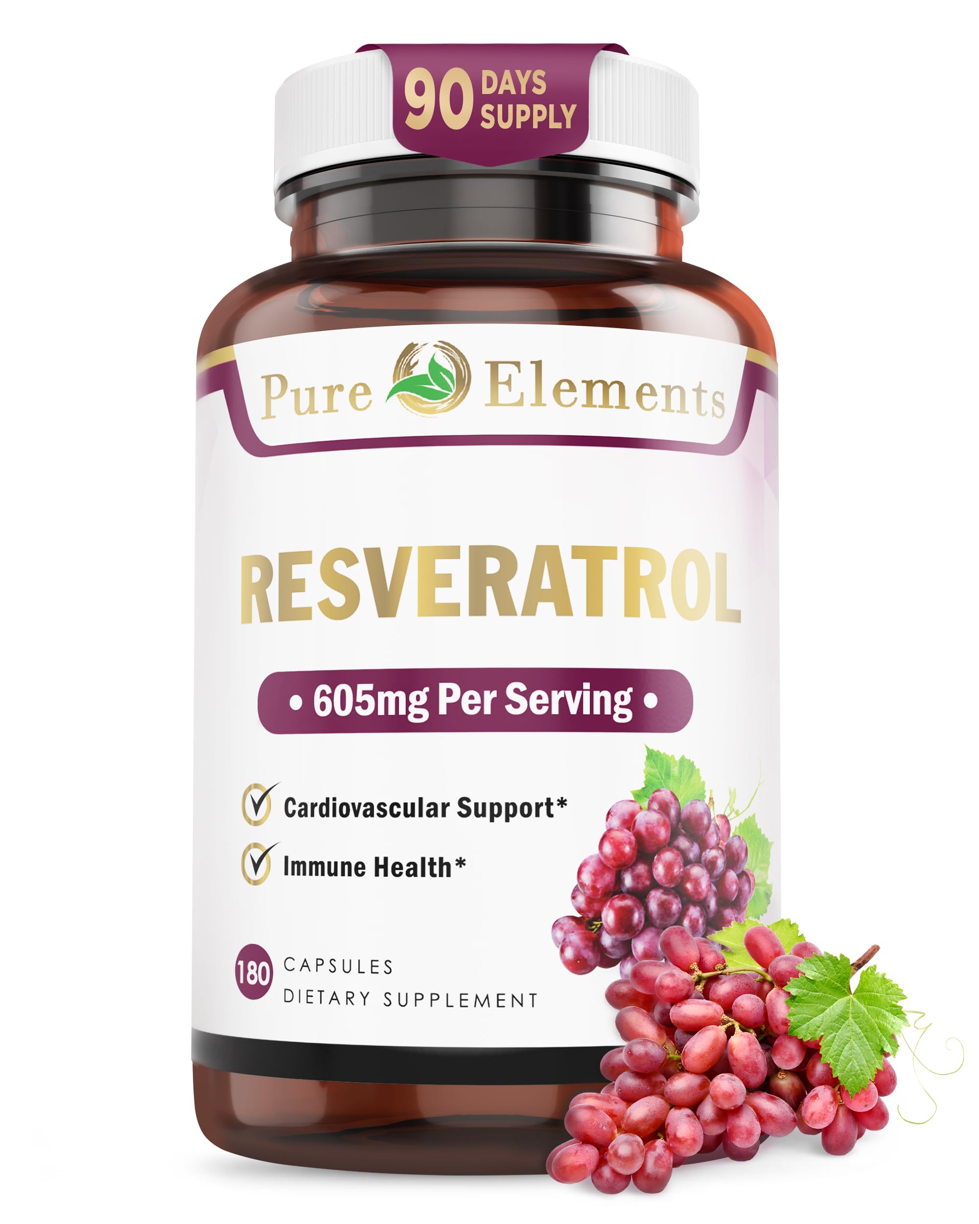 Pure Organic Elements Resveratrol 1450mg extra-strength bottle with 180 capsules